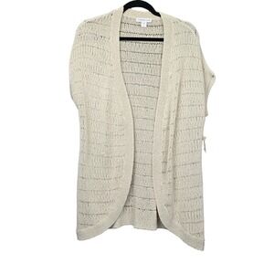Coldwater Creek Womens Natural Beige Cutaway Cardigan Open Knit Vest Size L NWT